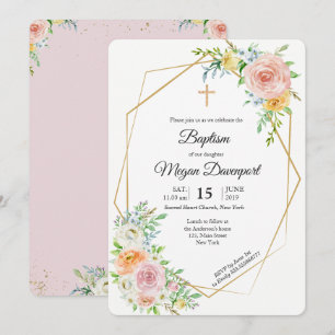 Blom- rosa elegant dopreligiösahändelse inbjudningar