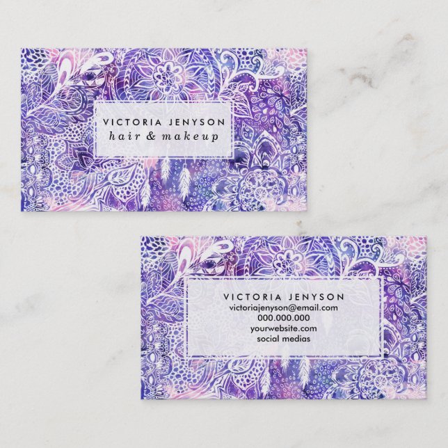 Blom- rosa purpurfärgad vattenfärg för Boho Visitkort (Fram/baksida)