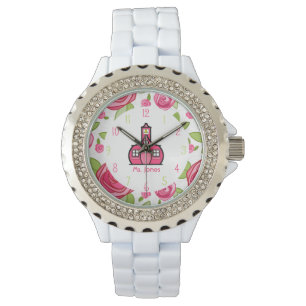 Blom- & rosa Schoolhouselärareklocka Armbandsur