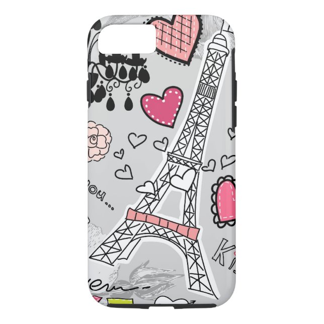 Blom- rosor och grå färg för Paris Eiffel Case-Mate iPhone Skal (Baksida)