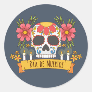 Blom- Skalle Diameter de los Muertos   Runt Klistermärke