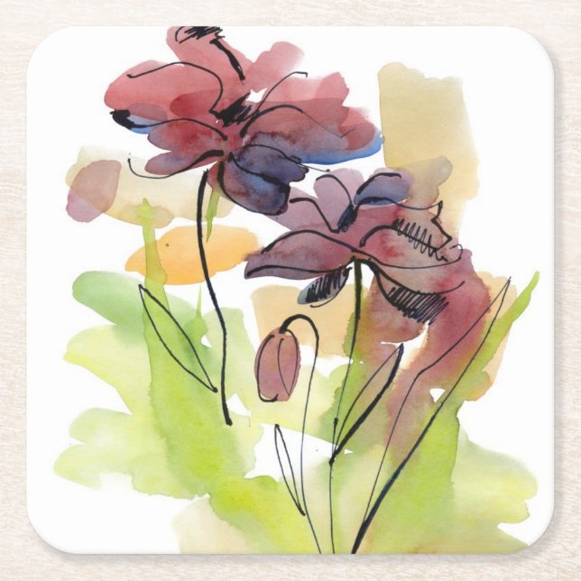 Blom- sommardesign med räcka-målad abstrakt 2 underlägg papper kvadrat (Framsidan)