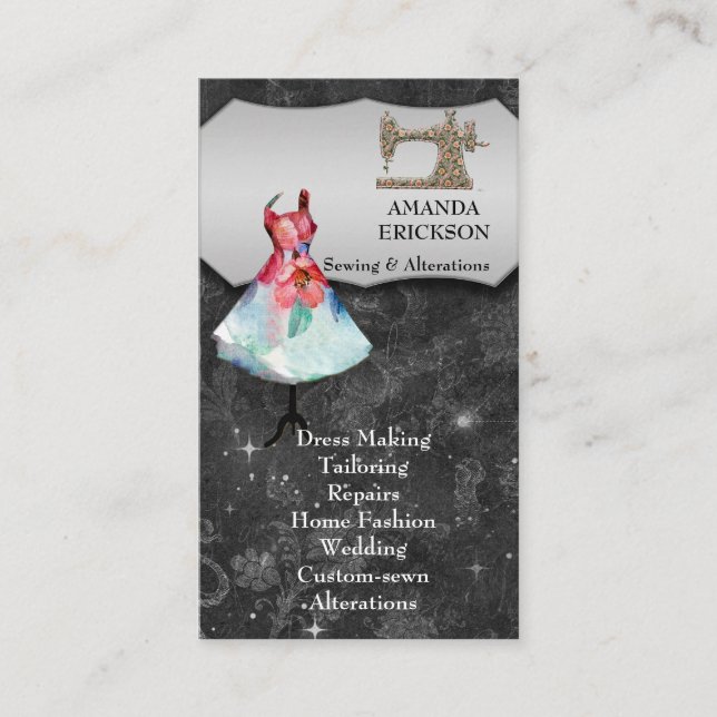 Blom- sömnad för vintagemodehantverk flickaktigt visitkort (Framsida)