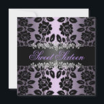 Blom- sötsak för lilor & för svart 16 födelsedag<br><div class="desc">Elegant blom- sötsak för lilor & för svart 16 födelsedag inbjudan</div>