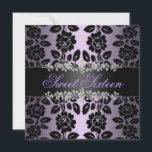 Blom- sötsak för lilor & för svart 16 födelsedag inbjudningar<br><div class="desc">Elegant blom- sötsak för lilor & för svart 16 födelsedag inbjudan</div>