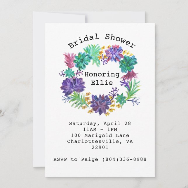 Blom- & suckulent kranmöhippainbjudan inbjudningar (Framsida)