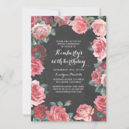 blom- svart tavlafödelsedagsfest för vintage inbjudningar