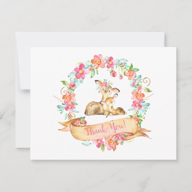 Blom- tackkort för dusch för hjortskogsmarkkran tack kort (Framsida)