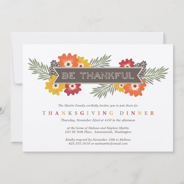 Blom- thanksgivinginbjudan för vintage inbjudningar (Framsida)