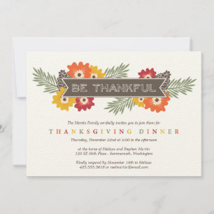 Blom- thanksgivinginbjudan för vintage inbjudningar