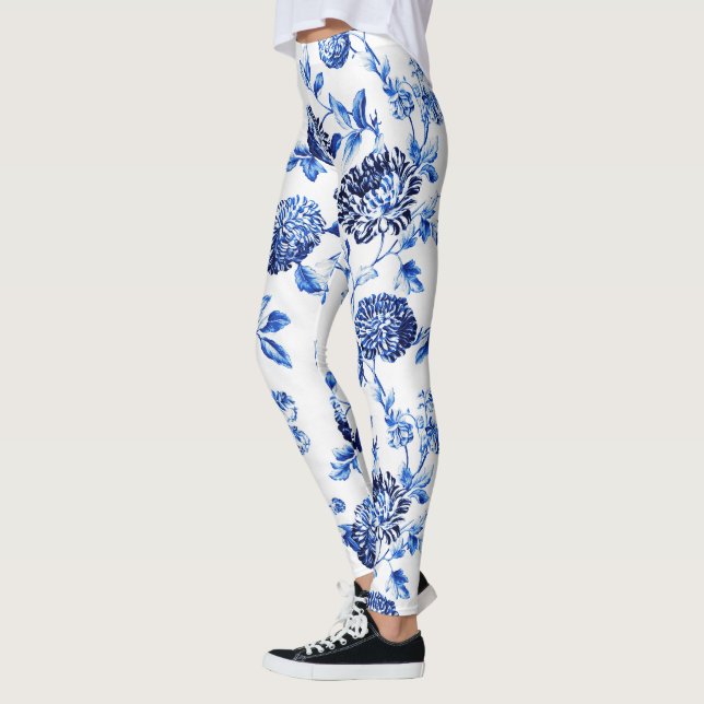 Blom- Toile för Capri blått damasker Leggings (Vänster)