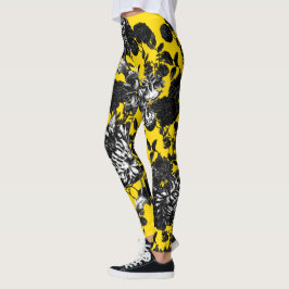 Blom- Toile för svart gul vit blomsterträdgård Leggings