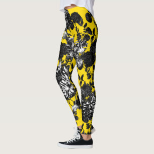 Blom- Toile för svart gul vit blomsterträdgård Leggings