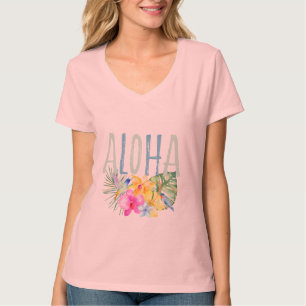 Blom- tropisk vattenfärg för blåttMint Aloha T Shirt