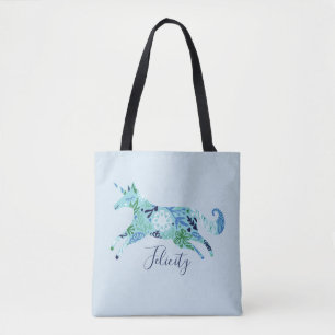 Blom- UnicornMonogram för Magical nyckfulla blåt Tygkasse