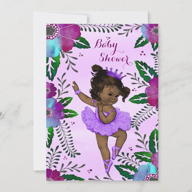Blom- vattenfärgbaby shower för etnisk Ballerina Inbjudningar (Framsida)