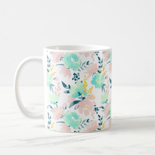 Blom- vattenfärgmönster kaffemugg (Vänster)
