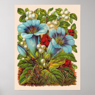 Blom-" vintageblommor "för blått poster