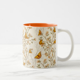 Blom- vintagemönster med fjärilar Två-Tonad mugg