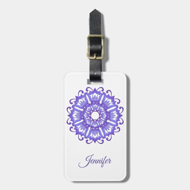 Blom- violett mandala. Namn Bagagebricka (Vertikal Framsida)