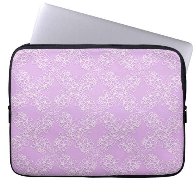 blom- violett snöremönster laptop sleeve (Framsidan)