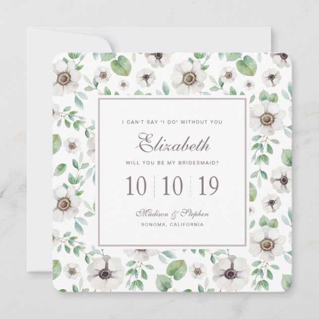 Blom- vitanemon för vattenfärg | - brudtärna inbjudningar (Framsida)