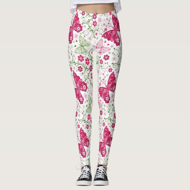Blom- vitmönster leggings (Framsida)