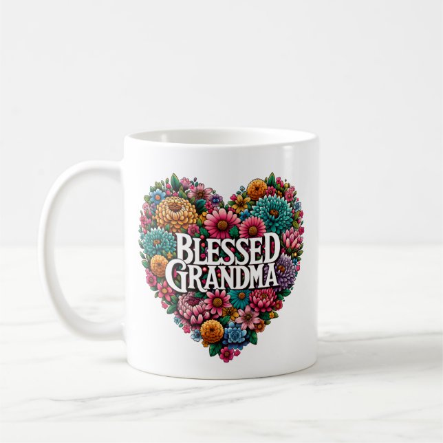 Blomad Grandma Blommigt Heart Kaffemugg (Vänster)