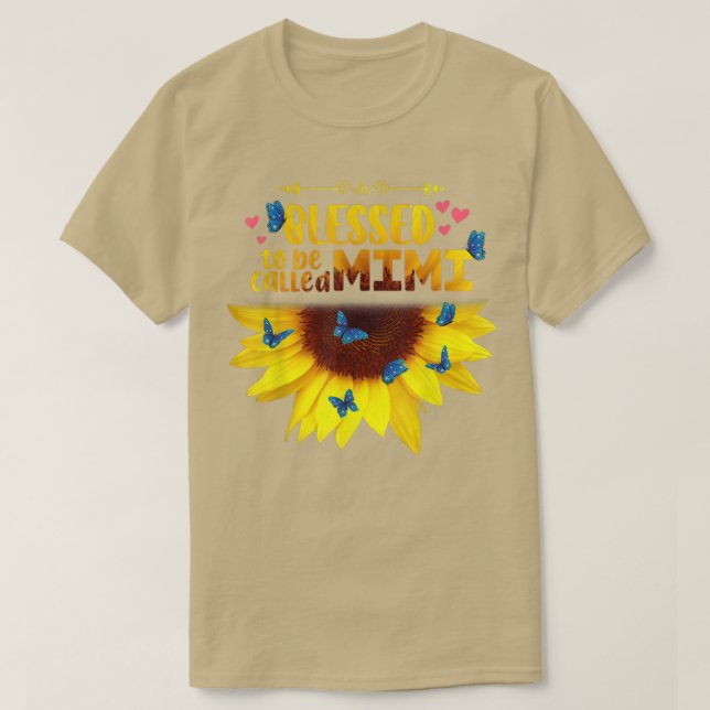 Blomad till att heta mimi solrosfjärilar t shirt (Design framsida)