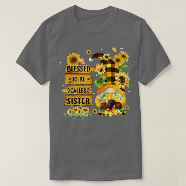 Blomad till Syster Fall Gnome-solblommor T Shirt (Design framsida)