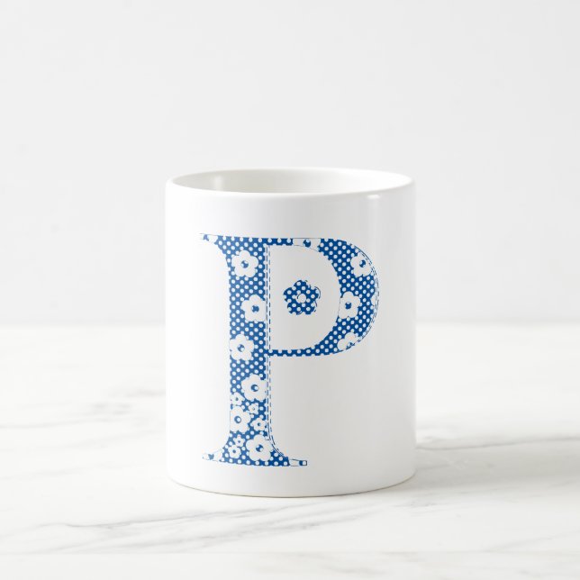 Blomalfabet P (blå och prickar) Kaffemugg (Center)