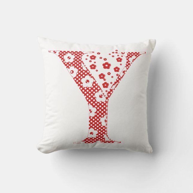 Blomalfabet Y (rött och punkter) Kudde (Framsida)