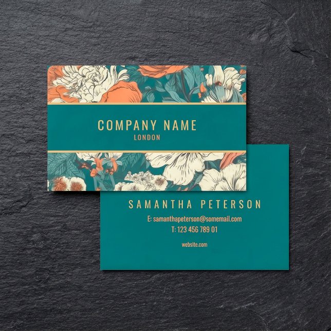 Blombakgrund, guld gräns visitkort (Flower background, gold border business card.)