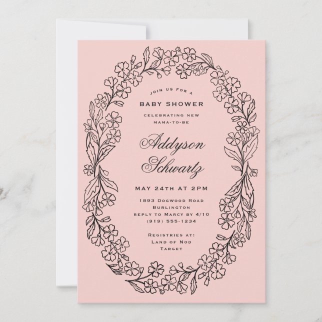Blombekrans Baby Shower Inbjudan (Framsida)
