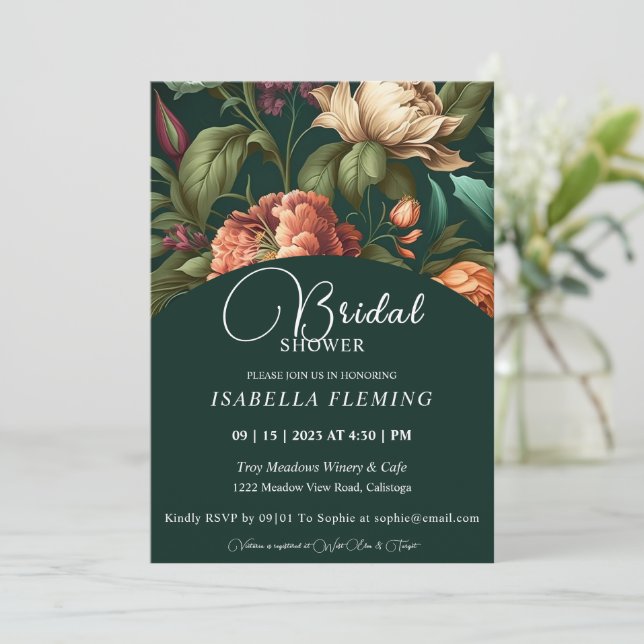 Blomblad Bröllopsdusch Inbjudan (Stående Fram)