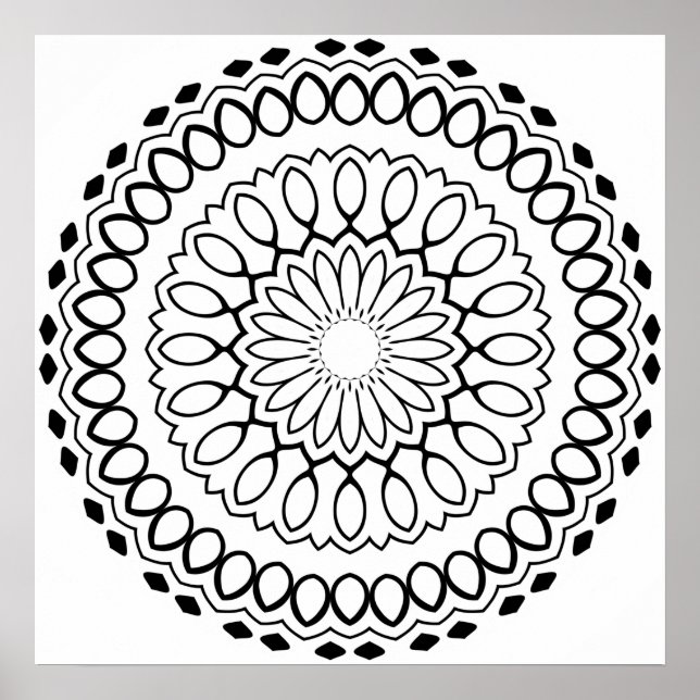 Blomblad Mandala att Färglägga med Kraftiga Ringar Poster (Framsidan)