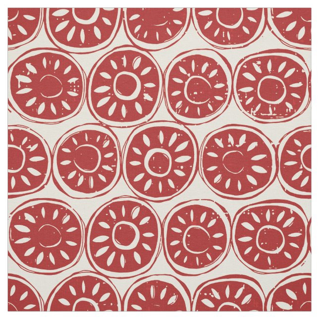 Blomblock röd elfenben tyg (Provkarta)