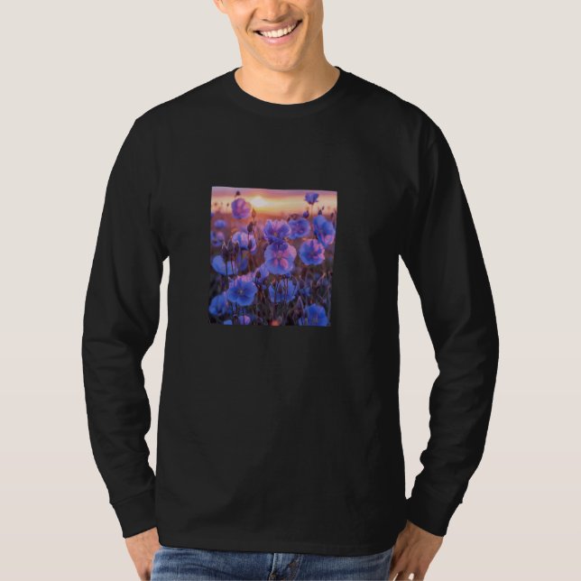 Blomblomma Fält Vacker solnedgång Grafik T Shirt (Framsida)
