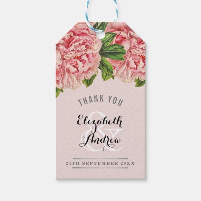 Blomblomma från den  blommigten för rosa i bröllop presentetikett (Framsidan)