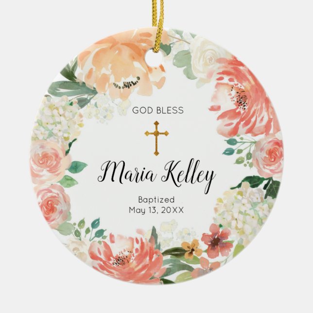 BlomBlommigt Personlig Girl Baptism Ornament (Framsidan)