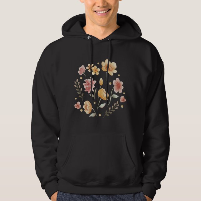 Blomblommor och löv, vattenfärg hoodie (Framsida)