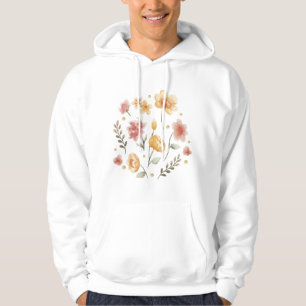 Blomblommor och löv, vattenfärg hoodie