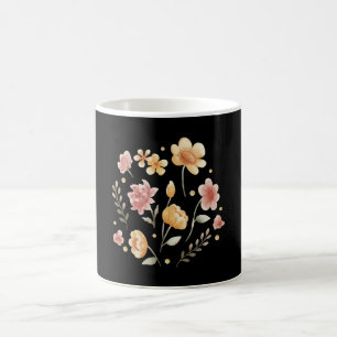Blomblommor och löv, vattenfärg kaffemugg