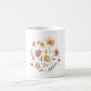 Blomblommor och löv, vattenfärg kaffemugg