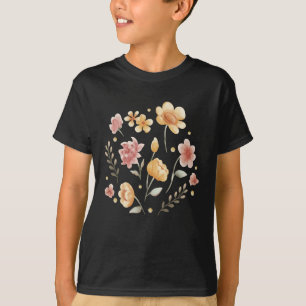 Blomblommor och löv, vattenfärg t shirt