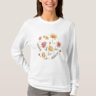 Blomblommor och löv, vattenfärg t shirt