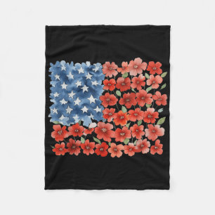 Blomborststryk Amerika Flagga 4:e Juli Blommig Fleecefilt
