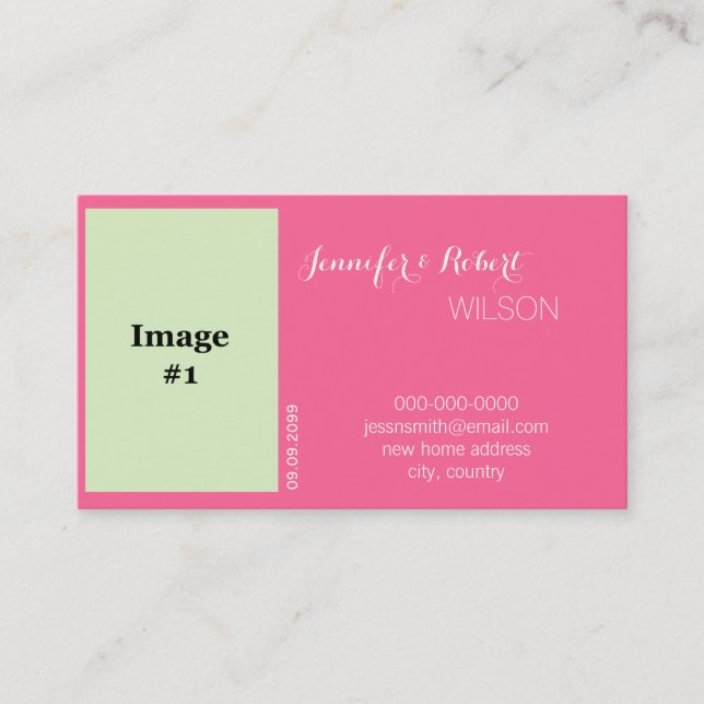 Blombrid från rosa ros, ny adress från bröllop visitkort (Framsida)