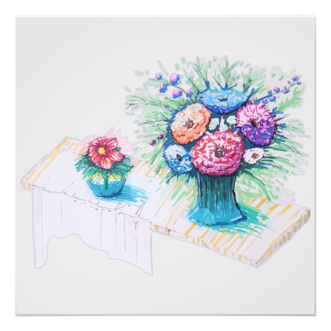 Blombukett, färgstark och livfull fototryck (Framsidan)