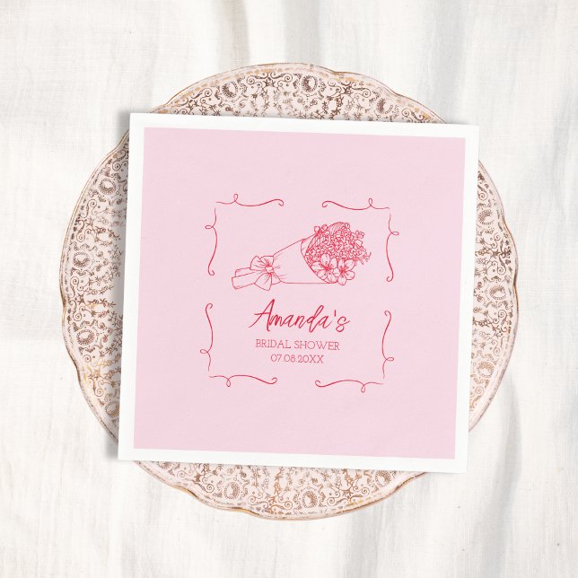 Blombukett Handritad Bröllopsdusch Pappersservett (Flower Bouquet Hand Drawn Bridal Shower Napkins)